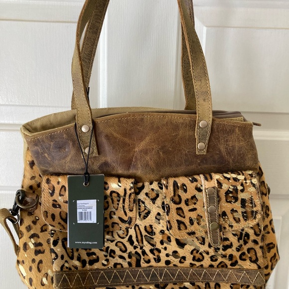 Myra Bag Leopard Print Wild In Woods Leather & Hair on Hide Bag - Picture 3 of 7